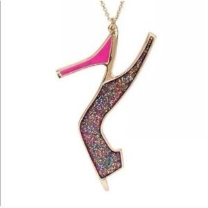NWT  kate spade  Pink & Red Glitter Gold High Heel Long Pendant Necklace - 19”